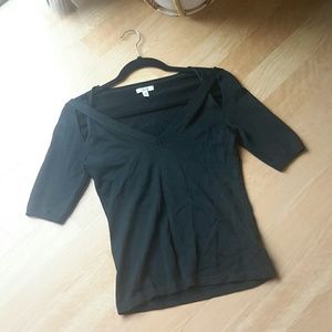 CACHE Unique Black Shoulder Cutout Sweater Top S